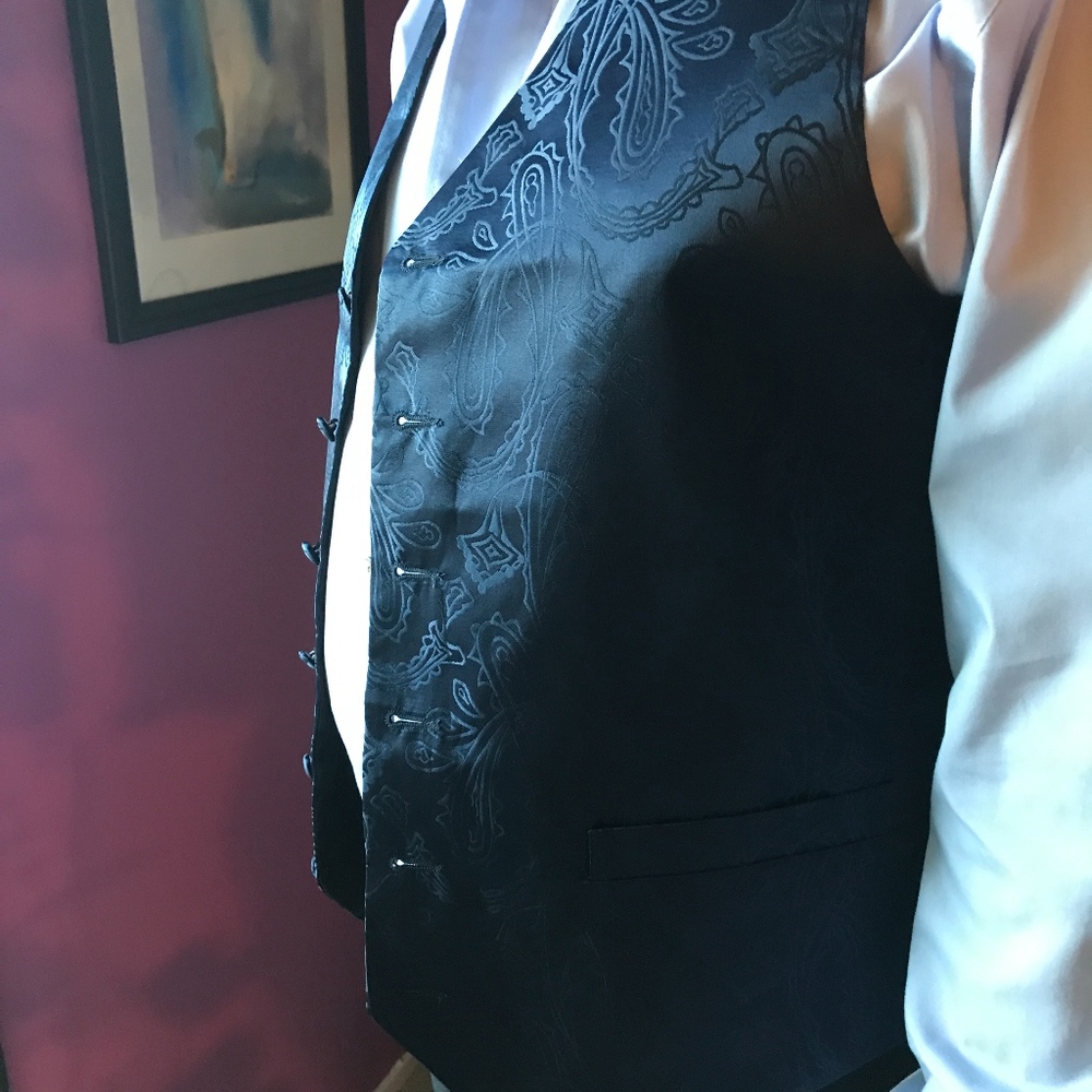 Navy Blue silk paisley men's vest